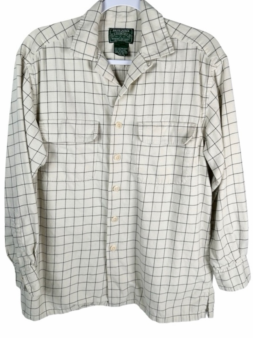 Ralph Lauren Country Vintage White Grid Check Cotton Wool Work Shirt Size Large